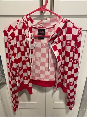 Barbie Red & White Checkerboard Zip-Up Hoodie